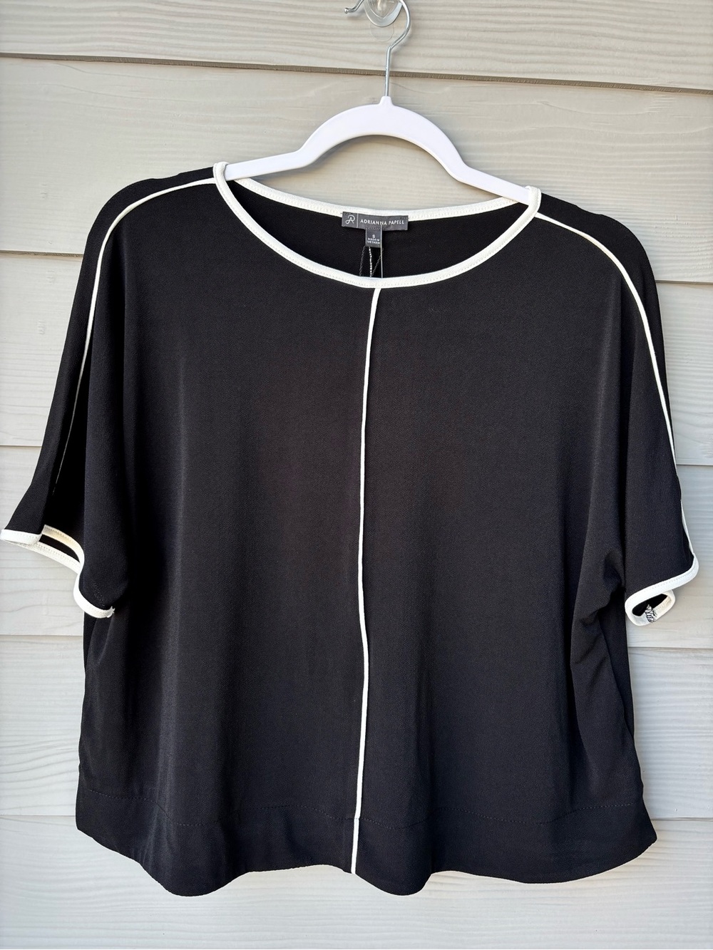 NWT Adrianna Papell Black Ivory Contrast Trim Kimono Sleeve Top S